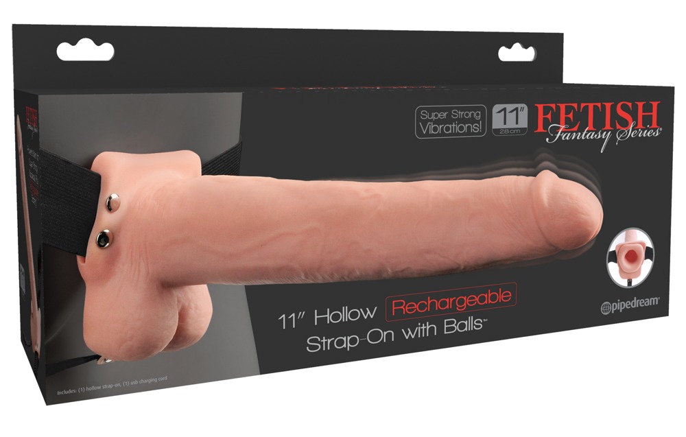 11" Hollow Rechargeable Strap-on with Balls